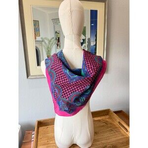 Access Houndstooth and Mandala Square Scarf Vintage Pink and Aqua‎ 30"